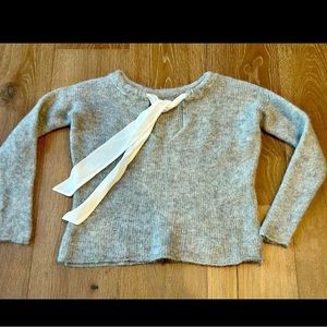 Sezane Cooper Mohair Alpaca Ribbon Sweater Gray Bow Tie